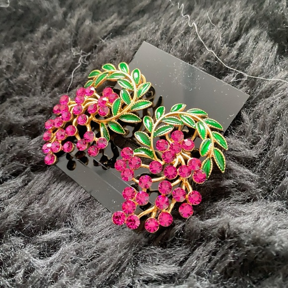 Kirks Folly Gold Tone Purple Grape Rhinestone Stud Earrings NWOT - Picture 10 of 12